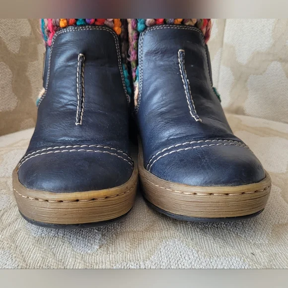 RIEKER FELICITAS MID BOOTS BOHO KNIT CUFF ZIPPER LINED NAVY EU 37 6 6.5 - Picture 9 of 15